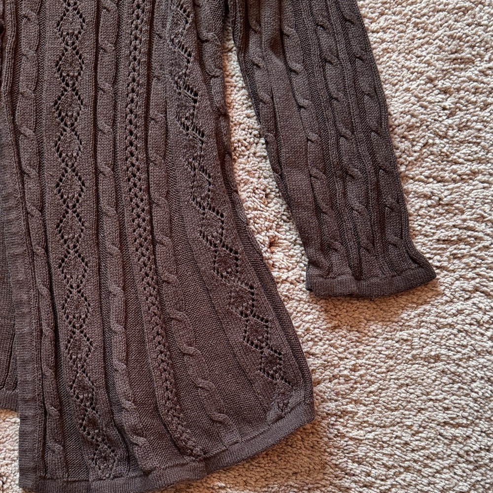 Croft & Barrow Women's Chocolate Brown Cotton Cable Knit Cardigan Sweater. - Picture 5 of 11